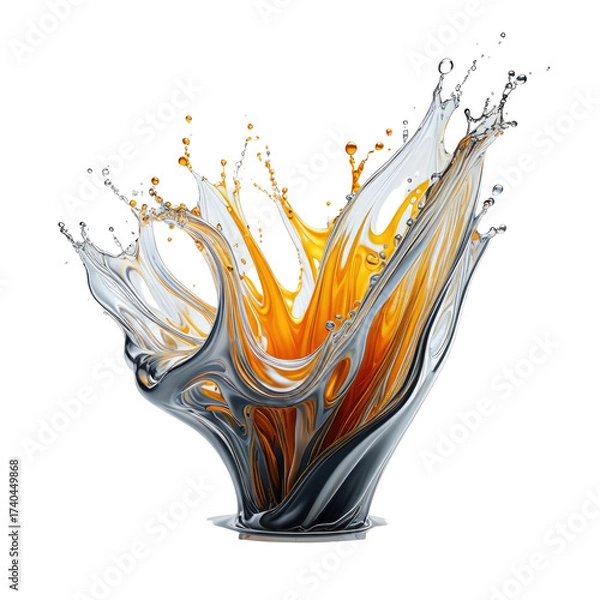 Fototapeta Abstract splash of gold, gray, and white liquids on a black background