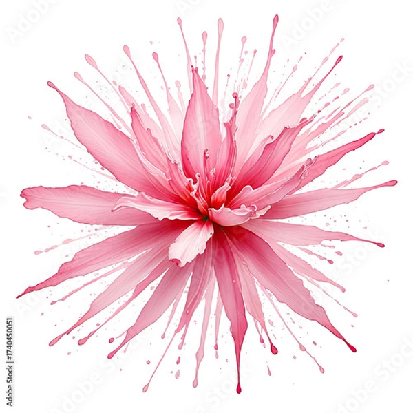 Fototapeta Vivid pink flower with intricate petals exploding from center on black