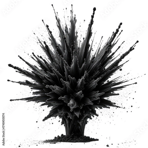 Fototapeta Abstract black explosion bursts from the ground. Spikes and particles fill space