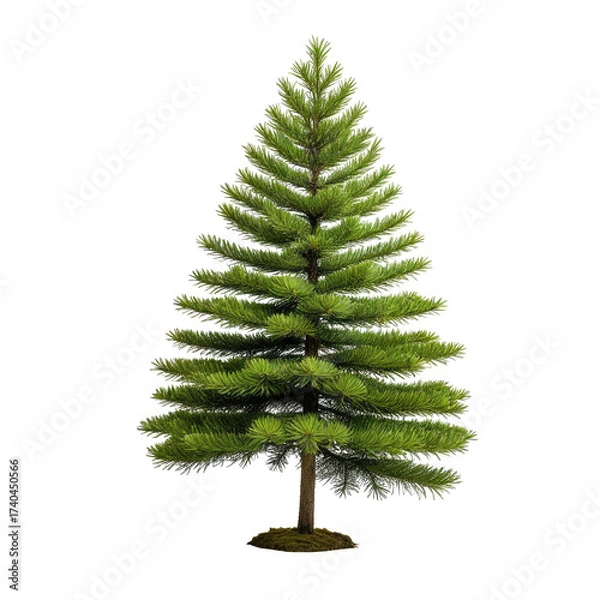 Fototapeta Evergreen tree, dark background. Green foliage with a brown trunk
