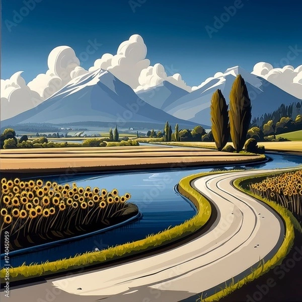 Obraz Scenic landscape drive mountain region photography vibrant nature aerial view calm and serene environment