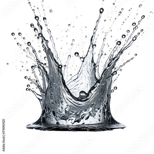 Fototapeta Realistic water splash, crown-like shape on black background