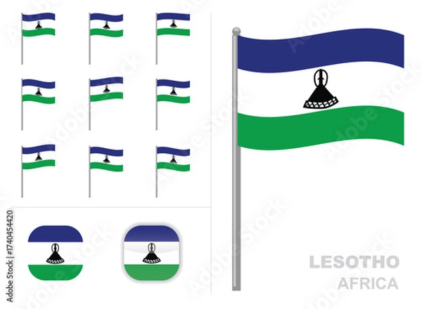Fototapeta Lesotho Flag Africa Country Waving Animation App Icon Vector