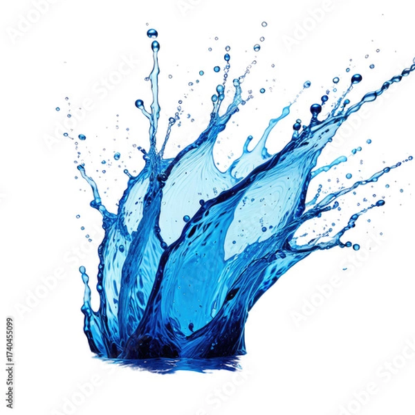 Fototapeta Vibrant blue water splash with intricate details against black