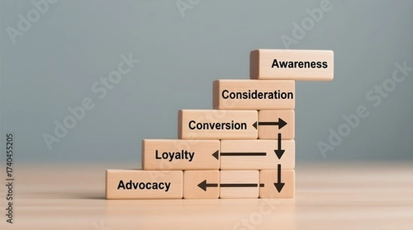 Obraz Digital marketing sales funnel concept. Wooden blocks with a