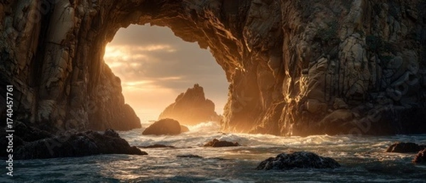 Obraz Ocean arch at sunset with waves