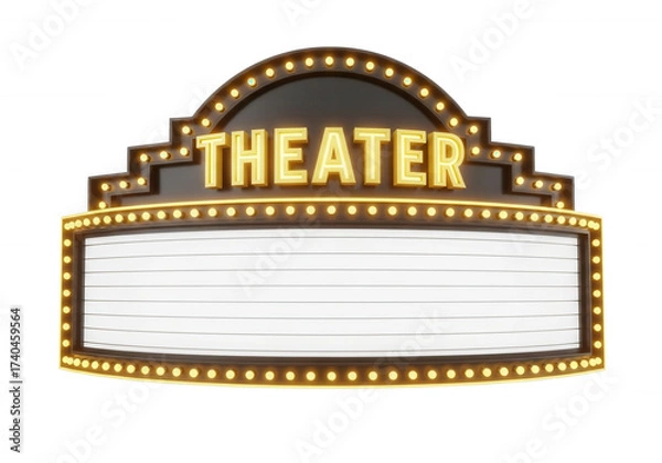Obraz Marquee theater sign with glowing bulbs isolated on a transparent background