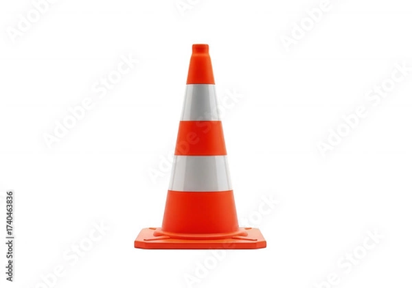 Obraz Orange traffic cone with white stripes isolated on a transparent background