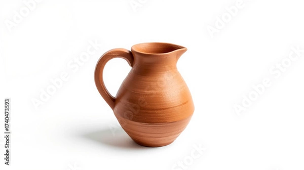 Obraz Traditional Terracotta Pitcher on White Background – Handmade Elegant Design Perfect for Decor or Kitchen

