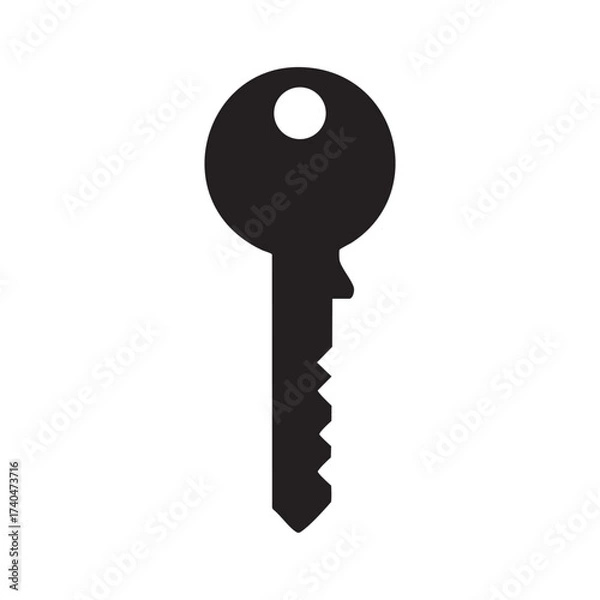 Fototapeta Simple silhouette of a vintage key isolated on a representing security and access vector