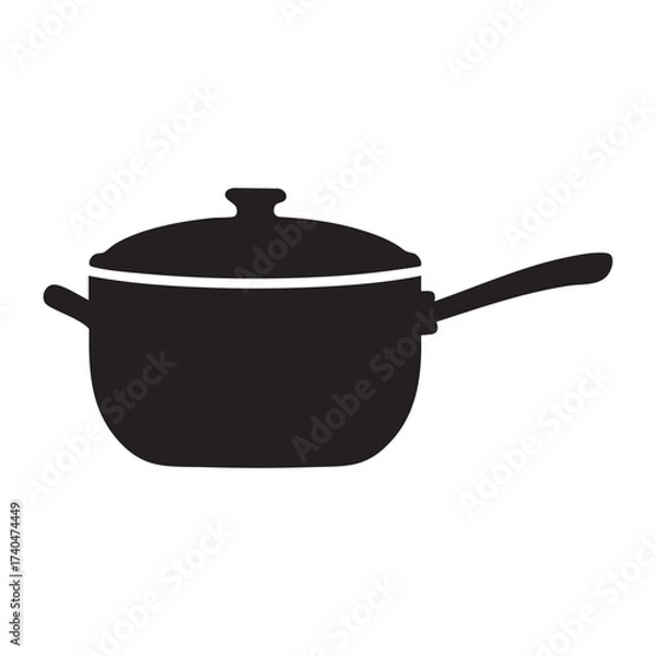 Fototapeta Simple silhouette of a black cooking pot with lid and handle for culinary and kitchen designs vector