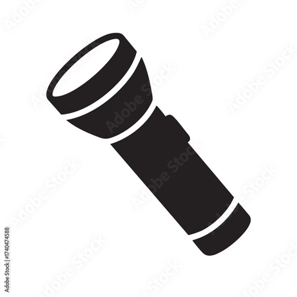Fototapeta Black silhouette of a modern handheld flashlight with a smooth cylindrical body and wide head vector