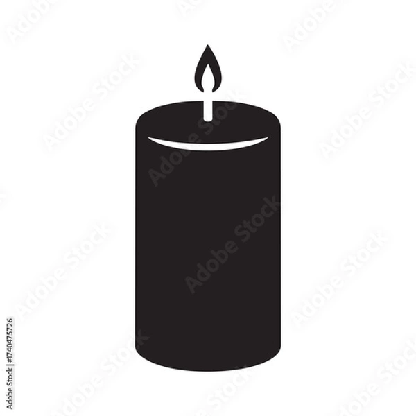 Fototapeta Simple black pillar candle with burning flame a symbol of light hope and tranquility for design and decoration vector
