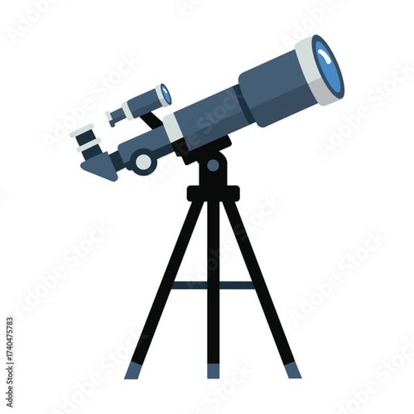 Fototapeta Modern astronomical telescope on tripod stand discovering the cosmos deep space observation science equipment exploration vector