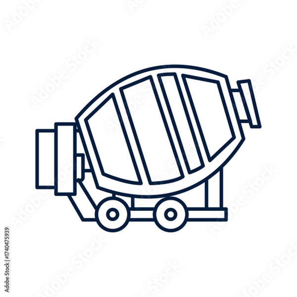 Obraz Truck Mixer Outline Icon Isolated on Transparent Background Heavy Construction Equipment Industrial Vehicle Blue Line Art Cement Mixer Truck Vector Illustration