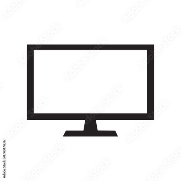 Fototapeta Modern flat screen computer monitor display showing blank white screen on stand simple icon design vector