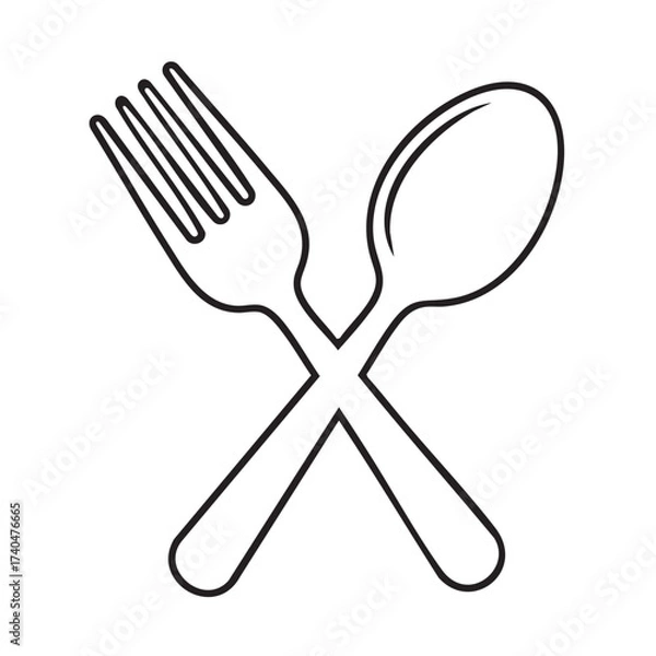 Fototapeta Simple line drawing of crossed fork and spoon culinary icon for food restaurants and dining services vector
