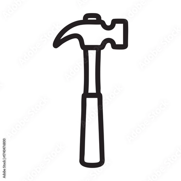 Fototapeta Simple hand drawn outline of a claw hammer symbol isolated object for construction and repair projects vector