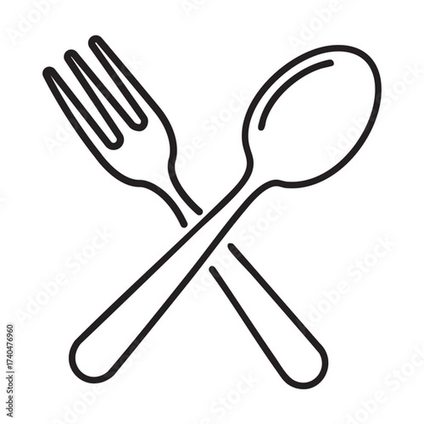 Fototapeta Simple line art drawing of crossed spoon and fork graphic symbol for food dining cuisine and restaurants vector