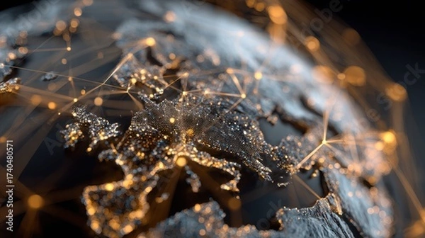 Fototapeta Detailed Visualization of Europe with Digital Connections and Lights