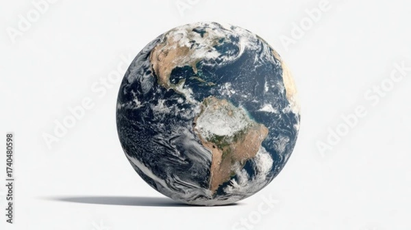 Fototapeta 3D Model of Earth Rotating on White Background for Creative Use