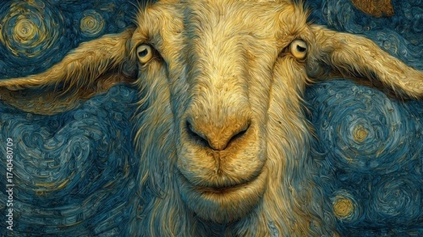 Fototapeta Artistic Representation of a Sheep with a Starry Night Background