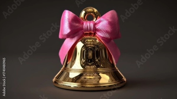 Fototapeta Golden Bell Decorated with Pink Bow for Celebrations and Events