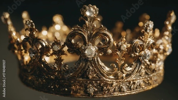 Fototapeta Elegant golden crown adorned with sparkling gems and intricate design