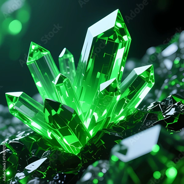 Fototapeta Abstract glowing green uranium crystal texture background.