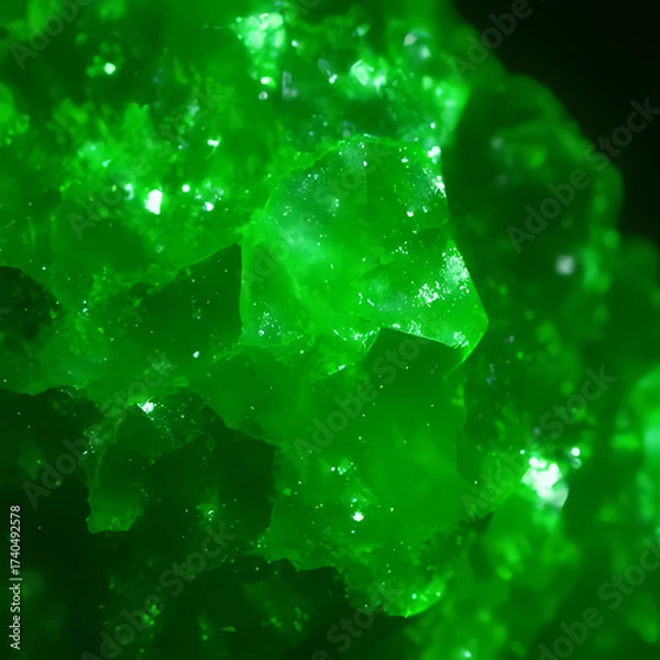 Fototapeta Abstract glowing green uranium crystal texture background.