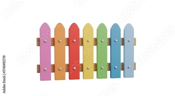 Fototapeta パステルカラーの柵が明るい光の中でポップに並び 夢のような可愛らしさを演出