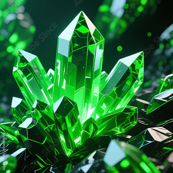 Fototapeta Abstract glowing green uranium crystal texture background.