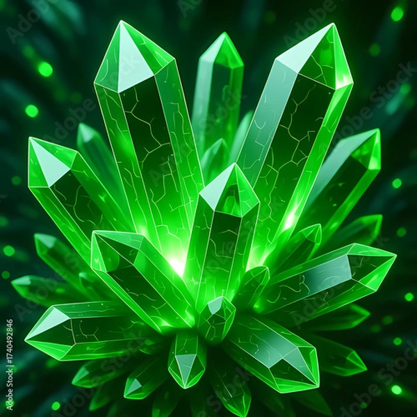 Fototapeta Abstract glowing green uranium crystal texture background.