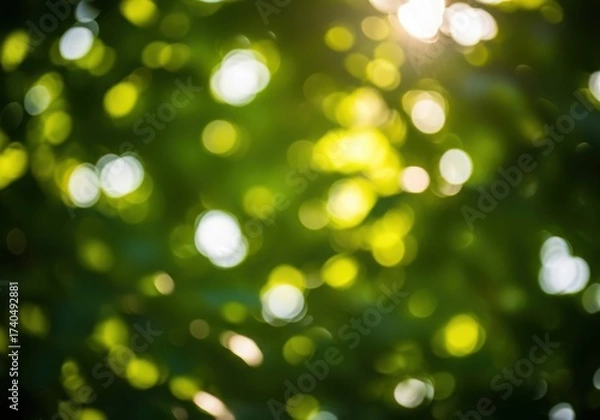 Fototapeta Sunlight through green leaves bokeh nature background soft focus