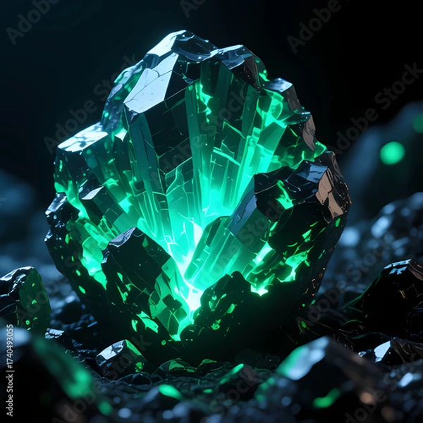 Fototapeta Abstract glowing green uranium crystal texture background.