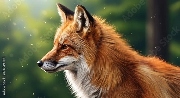 Fototapeta 森の中のキツネ 美しい毛皮をまとい 輝く光の中で佇む 優しい雰囲気の写真