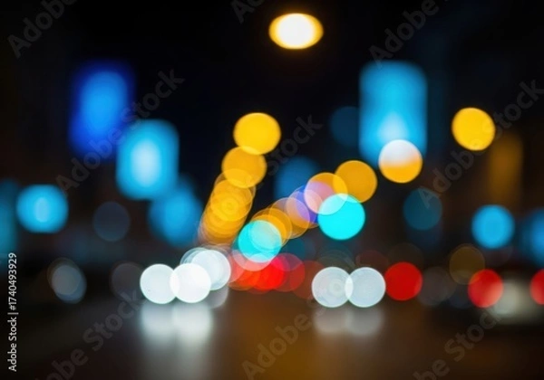 Fototapeta Abstract city nightscape with blurred bokeh lights and reflections