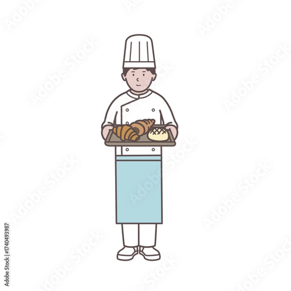 Fototapeta 男性のパン屋さんのイラスト