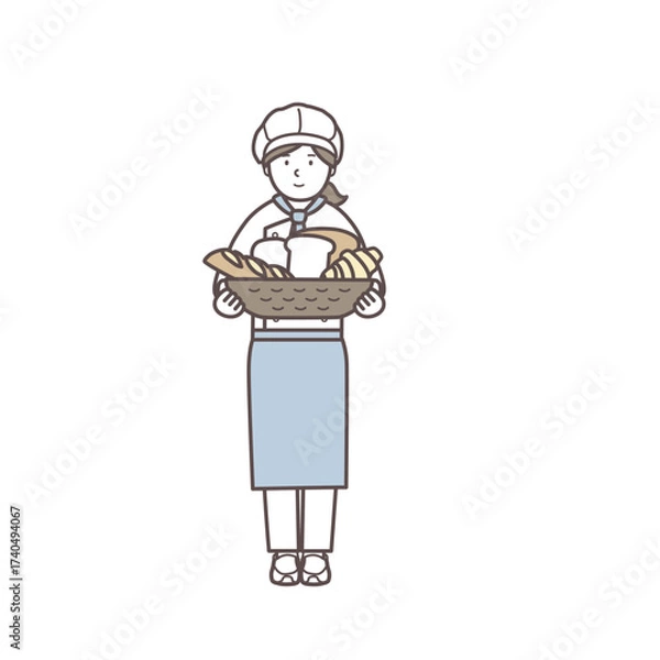 Fototapeta 女性のパン屋さんのイラスト