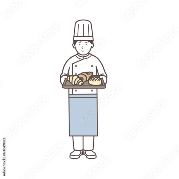 Fototapeta 男性のパン屋さんのイラスト