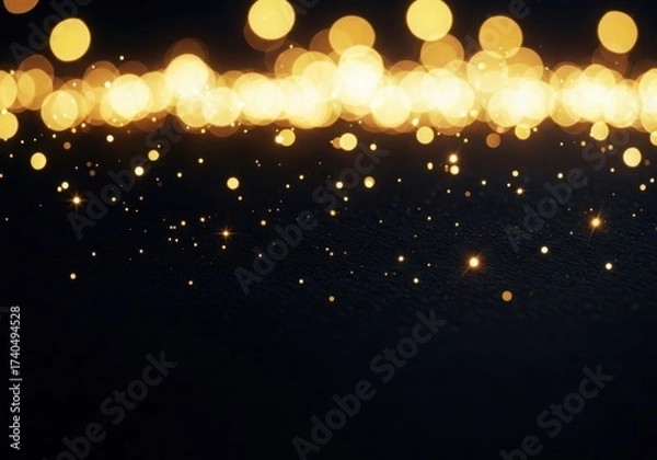 Fototapeta Abstract golden bokeh lights and falling sparkles