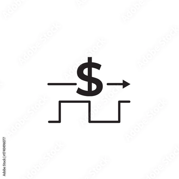 Fototapeta Editable stroke line icon of a dollar sign with a zigzag and arrow, symbolizing financial trends, market fluctuations, or investment growth. Ideal for apps, websites, and infographics on finance.