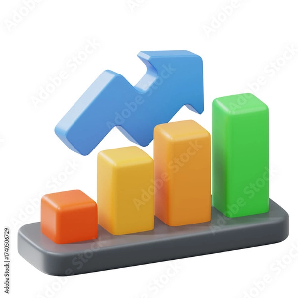 Fototapeta 3D Business Growth Bar Chart Financial Success Upward Arrow Progress Report
