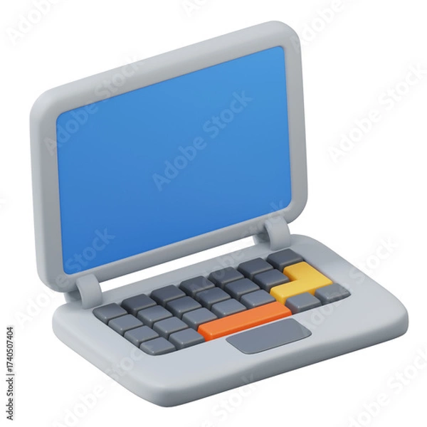 Fototapeta Cute 3D Laptop Computer Icon Blue Screen Digital Device