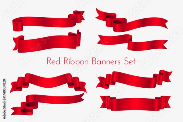 Fototapeta decorative red ribbon tape element banner in collection