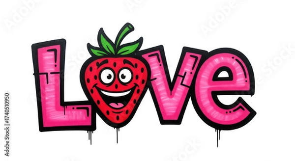 Fototapeta Graffiti Art of Love with a Strawberry.