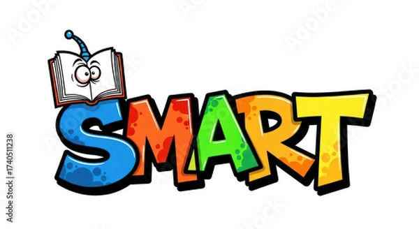 Fototapeta Colorful SMART Text with Cartoon Book Character on Top.