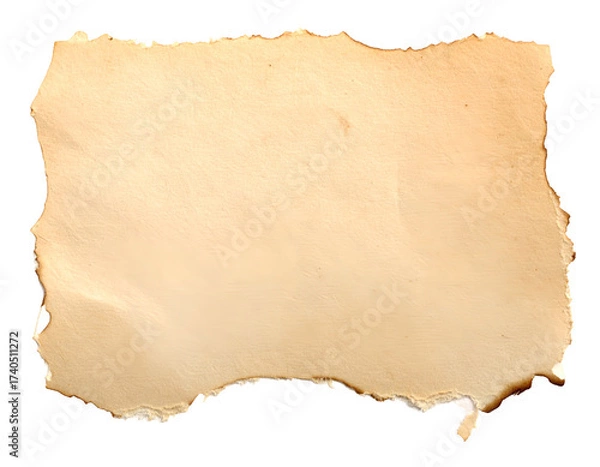 Fototapeta A aged piece of paper with rough, burnt edges, on a transparent background