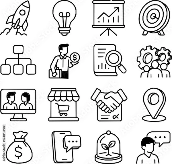 Fototapeta Startup Business Vector Icon Set – Minimal Monoline Style