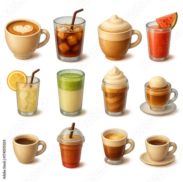 Fototapeta Cafe Drinks Vector Icon Set